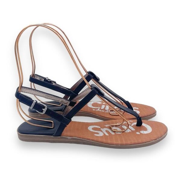 Circus Sam Edelman Cayden T Strap Thong Sandal Black Faux Leather Women’s Size 8 - Picture 8 of 16